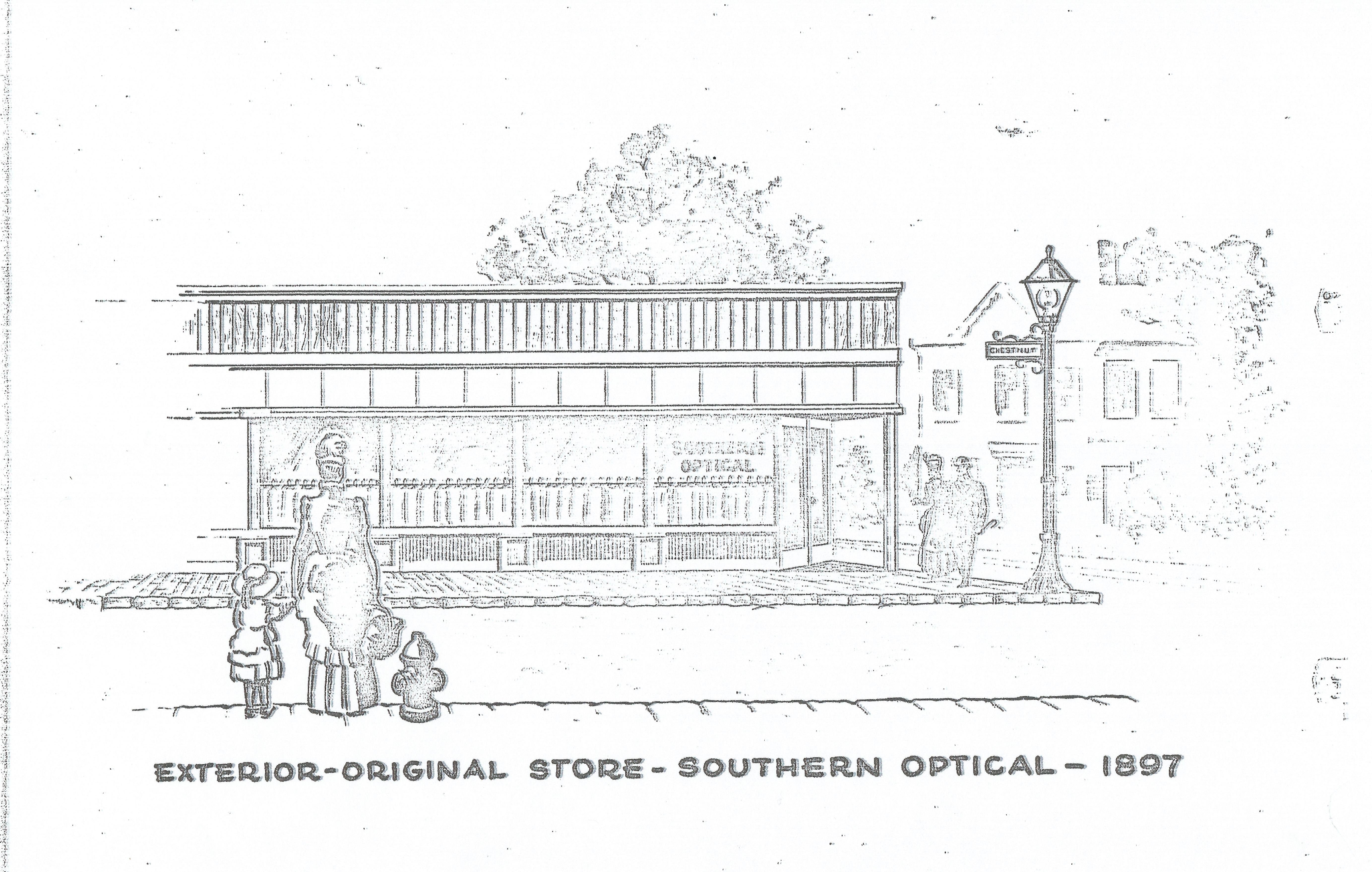 exterior blueprint of Krebs Optical store in 1897